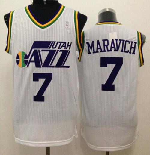 Jazz #7 Pete Maravich White Throwback Stitched NBA Jersey