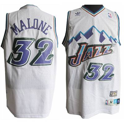 Jazz #32 Karl Malone White Throwback Stitched NBA Jersey