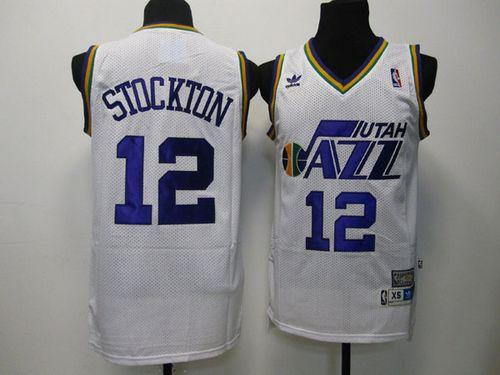 Jazz #12 John Stockton White Throwback Stitched NBA Jersey