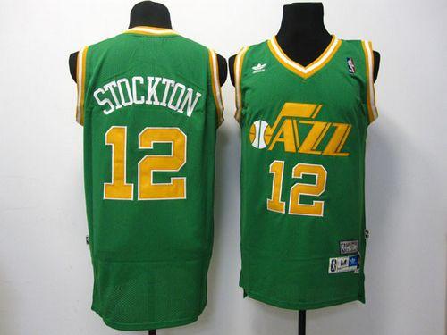 Jazz #12 John Stockton Green Throwback Stitched NBA Jersey
