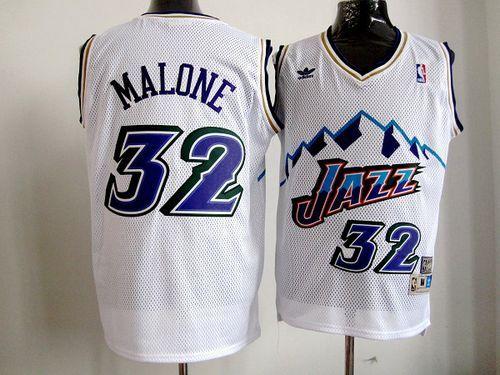 Jazz #32 Karl Malone White Throwback Stitched NBA Jersey