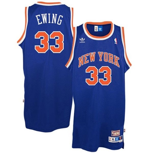 New York Knicks #33 Patrick Ewing Blue Hardwood Classics Throwback Jersey