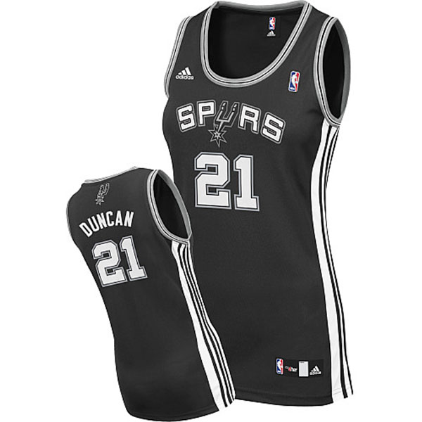 San Antonio Spurs #21 Tim Duncan Swingman Womens Black Jersey
